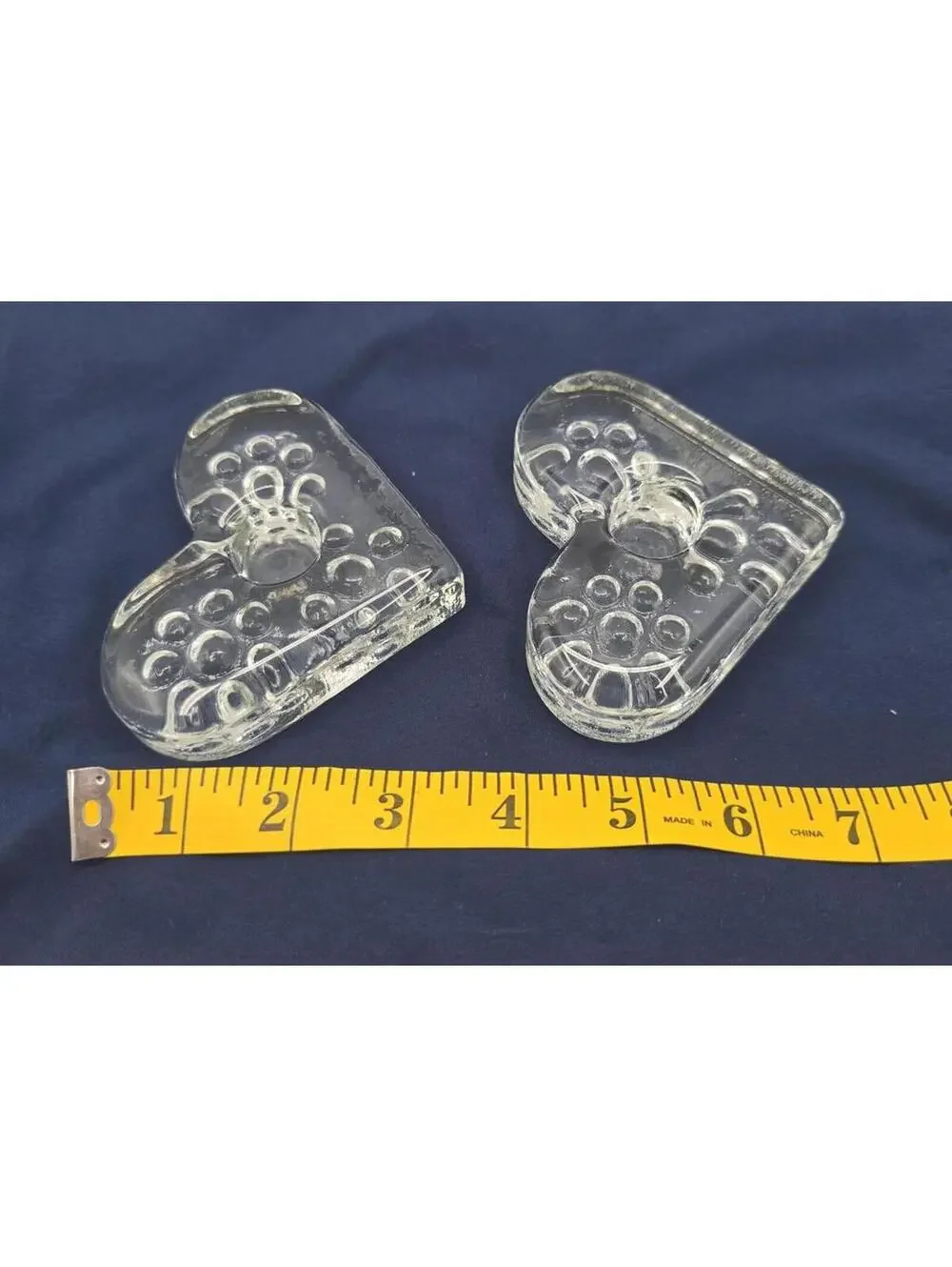 Vintage Set of 2 Hadeland Norway Heart Clear Crystal Glass Taper Candle Holders